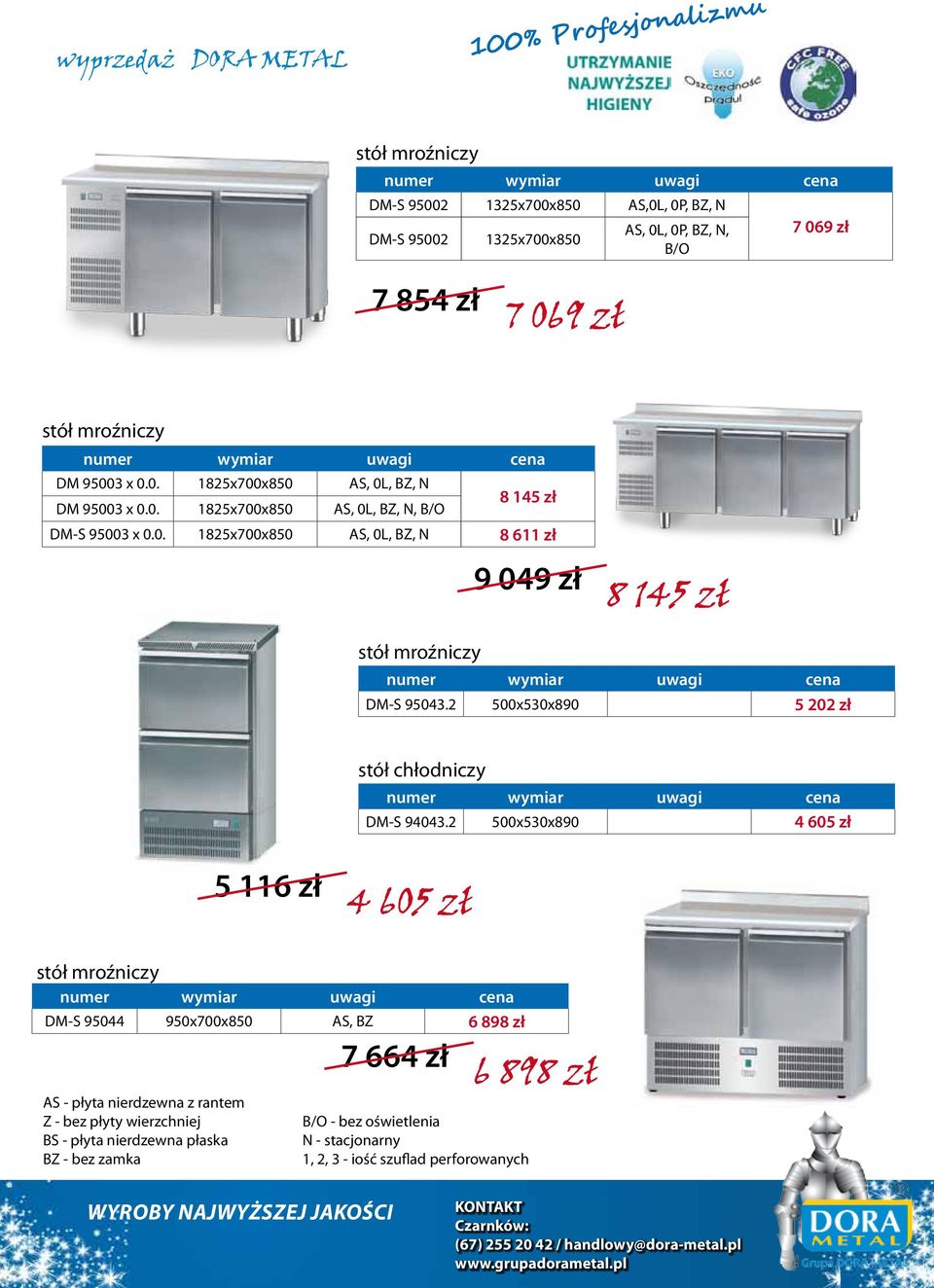 2 500x530x890 4 605 zł 5 116 zł 4 605 zł stół mroźniczy DM-S 95044 950x700x850 AS, BZ 6 898 zł AS - płyta nierdzewna z rantem Z - bez płyty wierzchniej BS - płyta