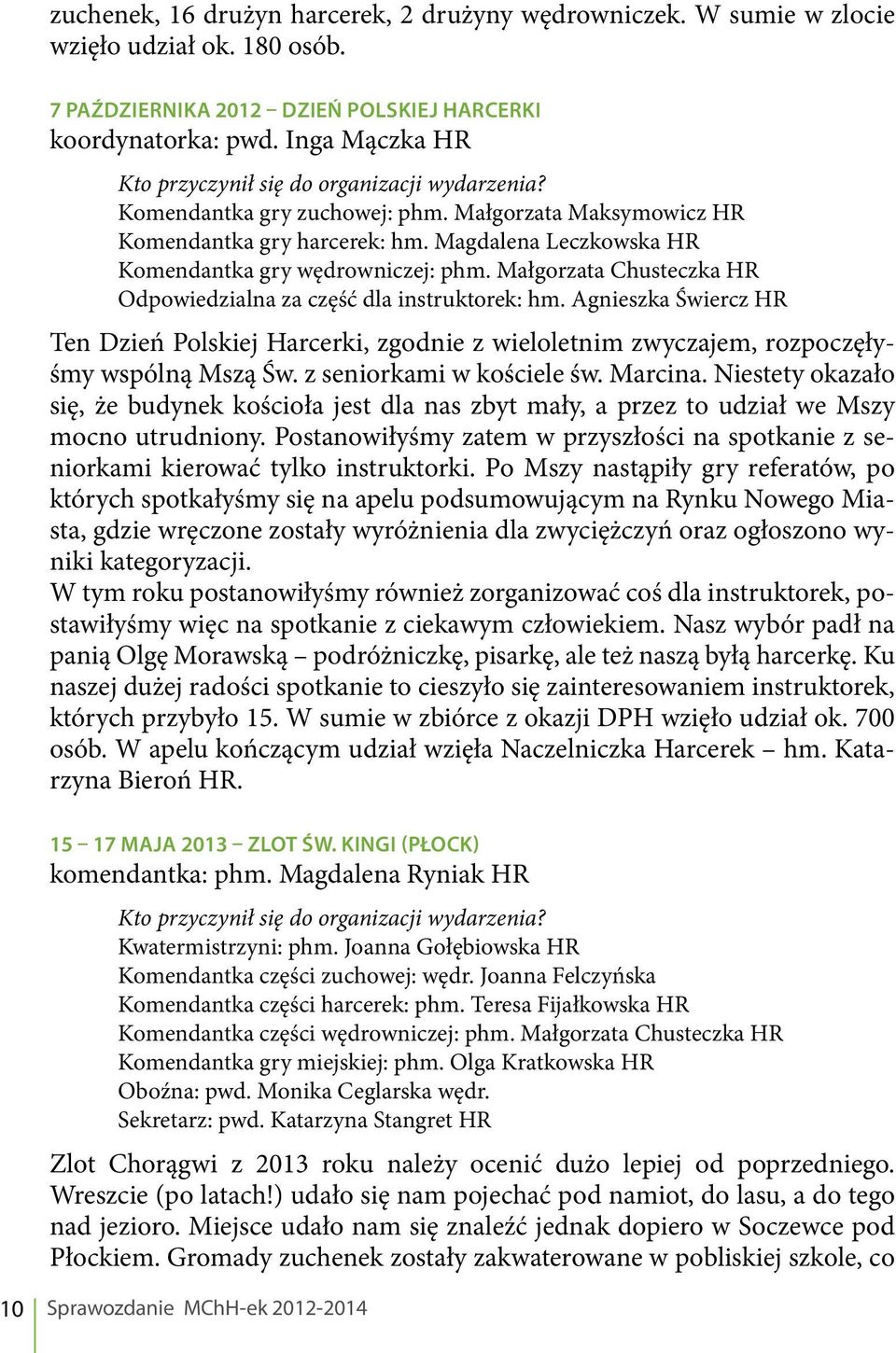 Magdalena Leczkowska HR Komendantka gry wędrowniczej: phm. Małgorzata Chusteczka HR Odpowiedzialna za część dla instruktorek: hm.