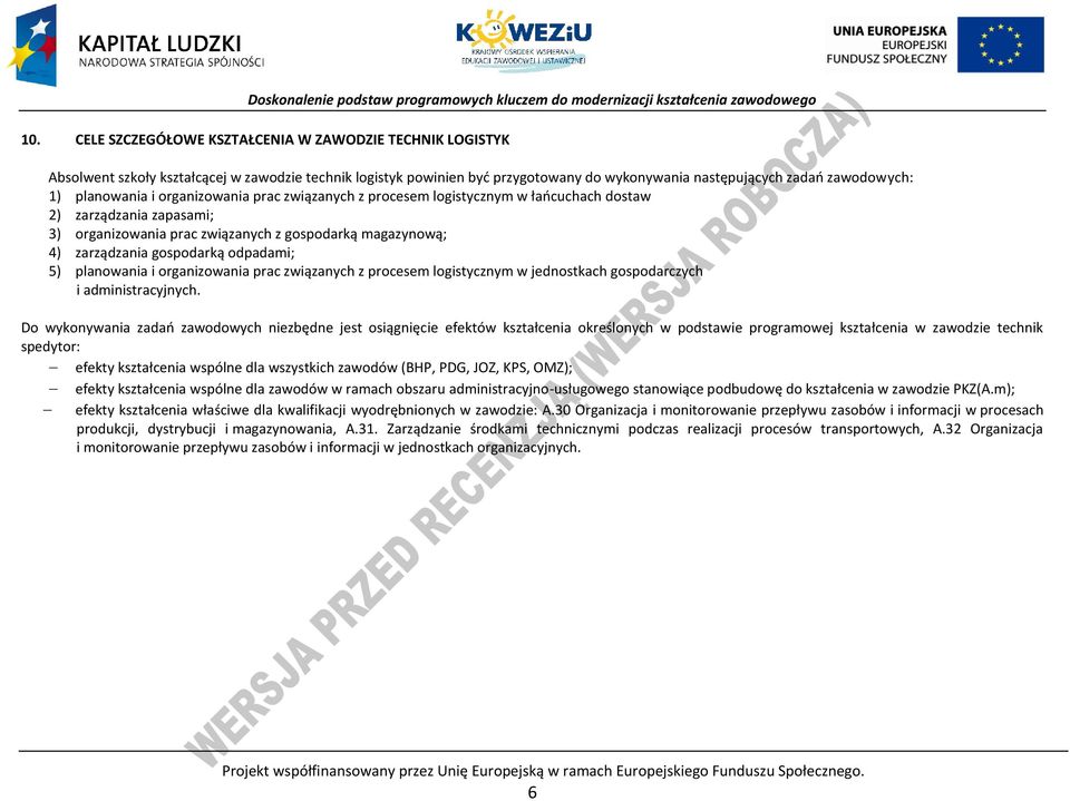 odpadami; 5) planowania i organizowania prac związanych z procesem logistycznym w jednostkach gospodarczych i administracyjnych.