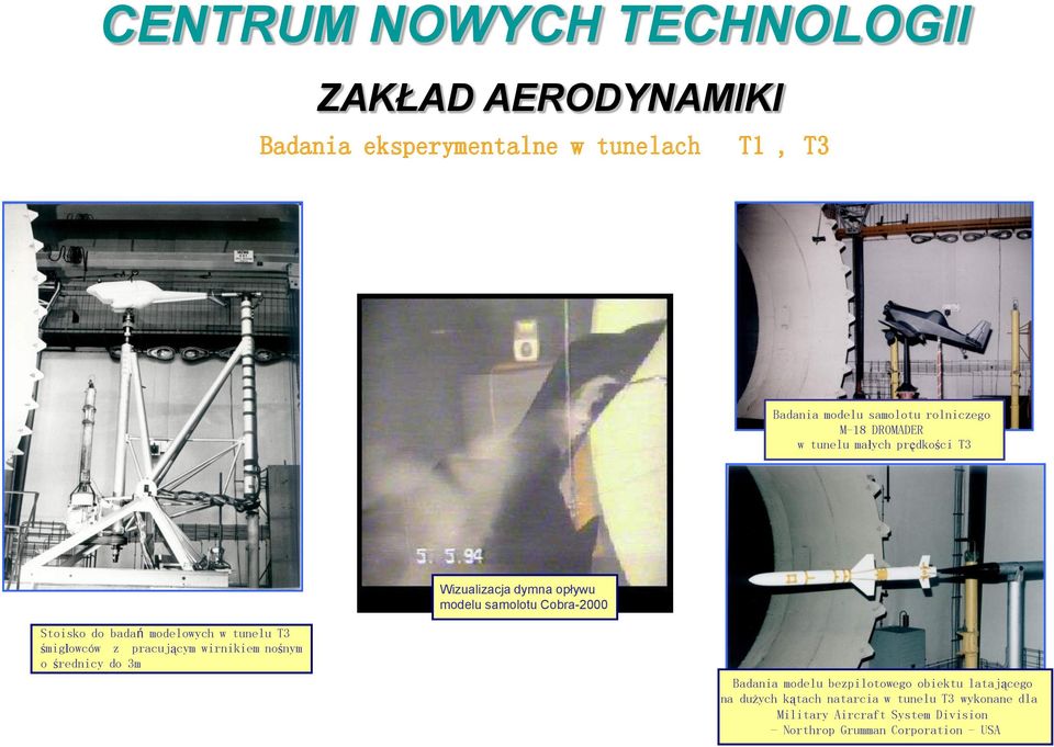 badań modelowych w tunelu T3 śmigłowców z pracującym wirnikiem nośnym o średnicy do 3m Badania modelu bezpilotowego