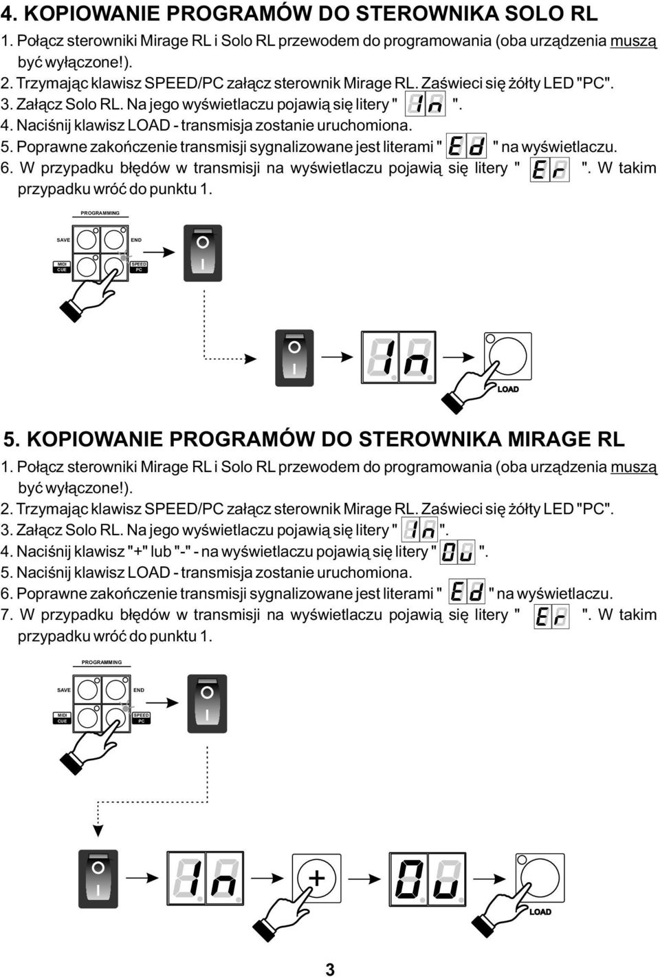 Poprawne zakończenie transmisji sygnalizowane jest literami " " na wyświetlaczu. 6. W przypadku błędów w transmisji na wyświetlaczu pojawią się litery " ". W takim przypadku wróć do punktu 1.