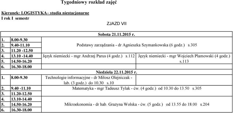 11.2015 r. Technologie informacyjne - dr Miłosz Olejniczak - lab. (3 godz.) do 10.30 s.