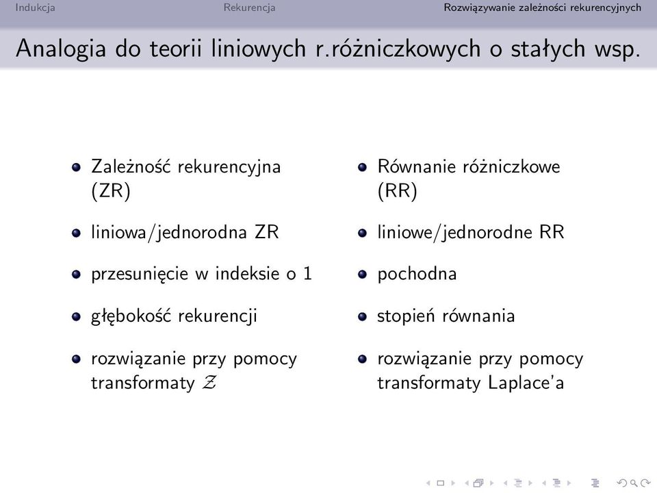 głębokość rekurencji rozwiązanie przy pomocy transformaty Z Równanie