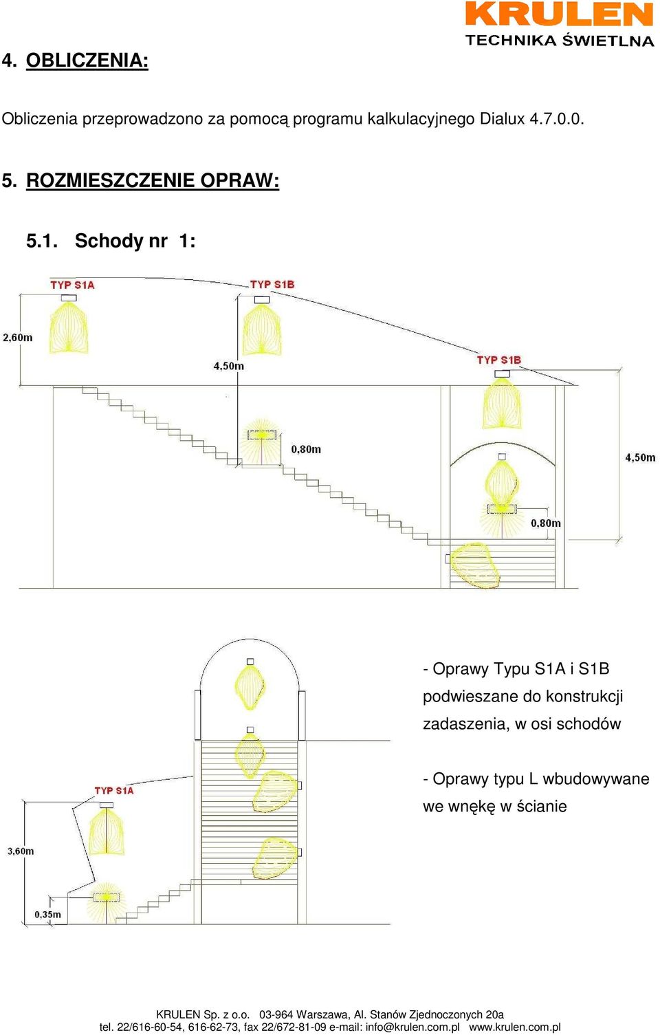 Schody nr 1: - Oprawy Typu S1A i S1B podwieszane do konstrukcji