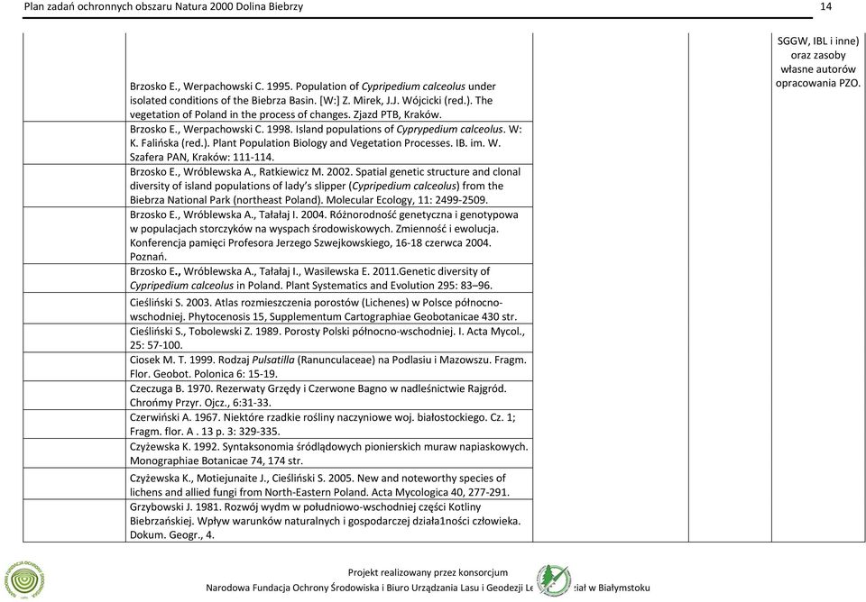 Plant Population Biology and Vegetation Processes. IB. im. W. Szafera PAN, Kraków: 111 114. Brzosko E., Wróblewska A., Ratkiewicz M. 2002.