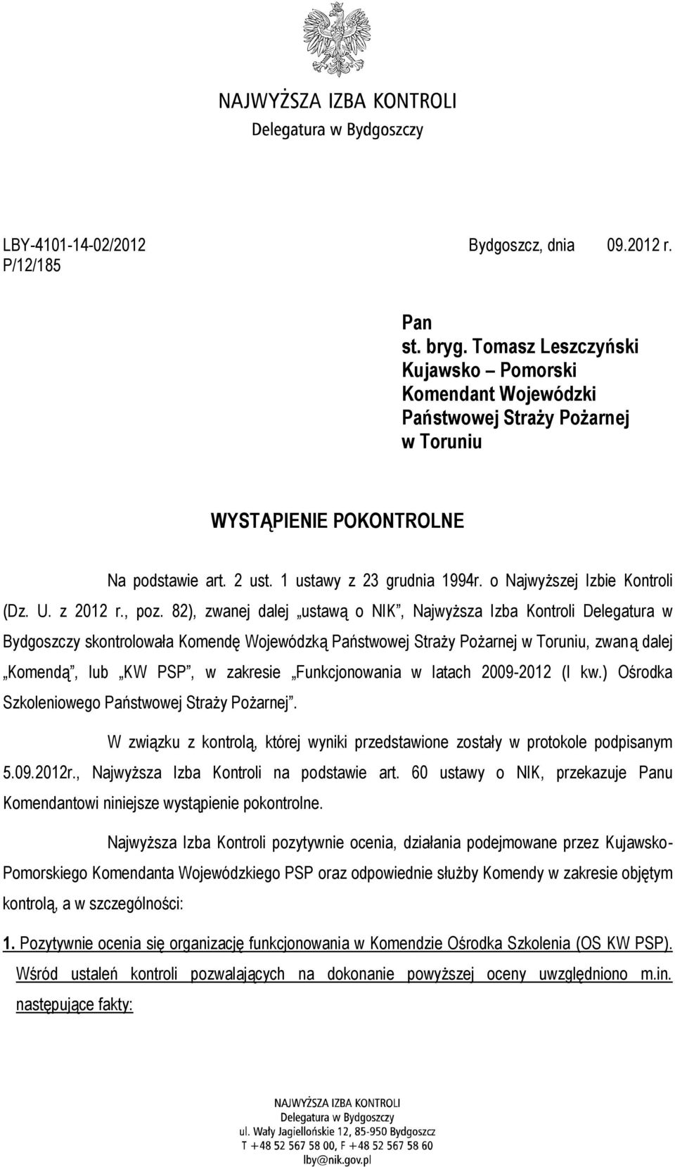 o Najwyższej Izbie Kontroli (Dz. U. z 2012 r., poz.