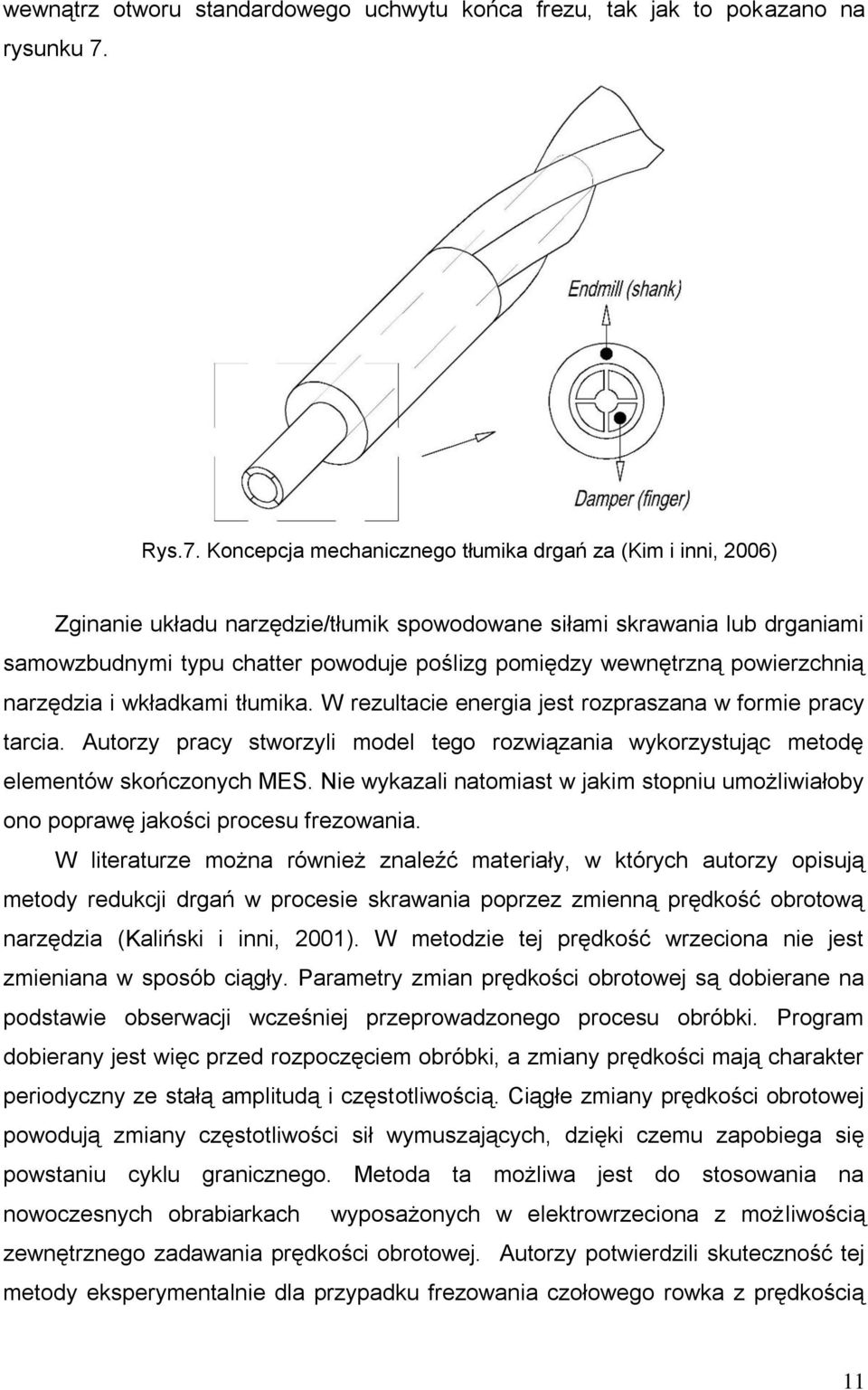 Koncepcja mechanicznego tłumika drgań za (Kim i inni, 2006) Zginanie układu narzędzie/tłumik spowodowane siłami skrawania lub drganiami samowzbudnymi typu chatter powoduje poślizg pomiędzy wewnętrzną