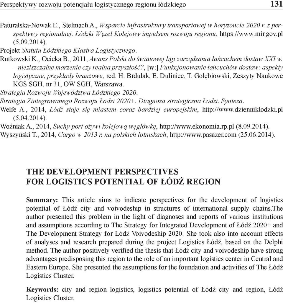 , 2011, Awans Polski do światowej ligi zarządzania łańcuchem dostaw XXI w. nieziszczalne marzenie czy realna przyszłość?