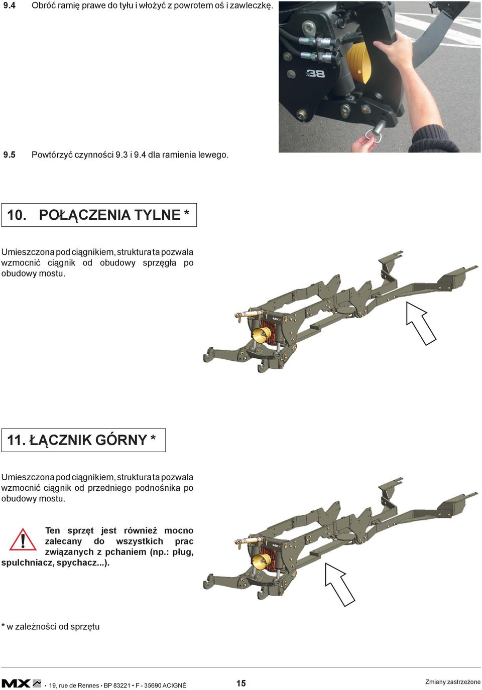 ŁĄCZNIK GÓRNY * Umieszczona pod ciągnikiem, struktura ta pozwala wzmocnić ciągnik od przedniego podnośnika po obudowy mostu.