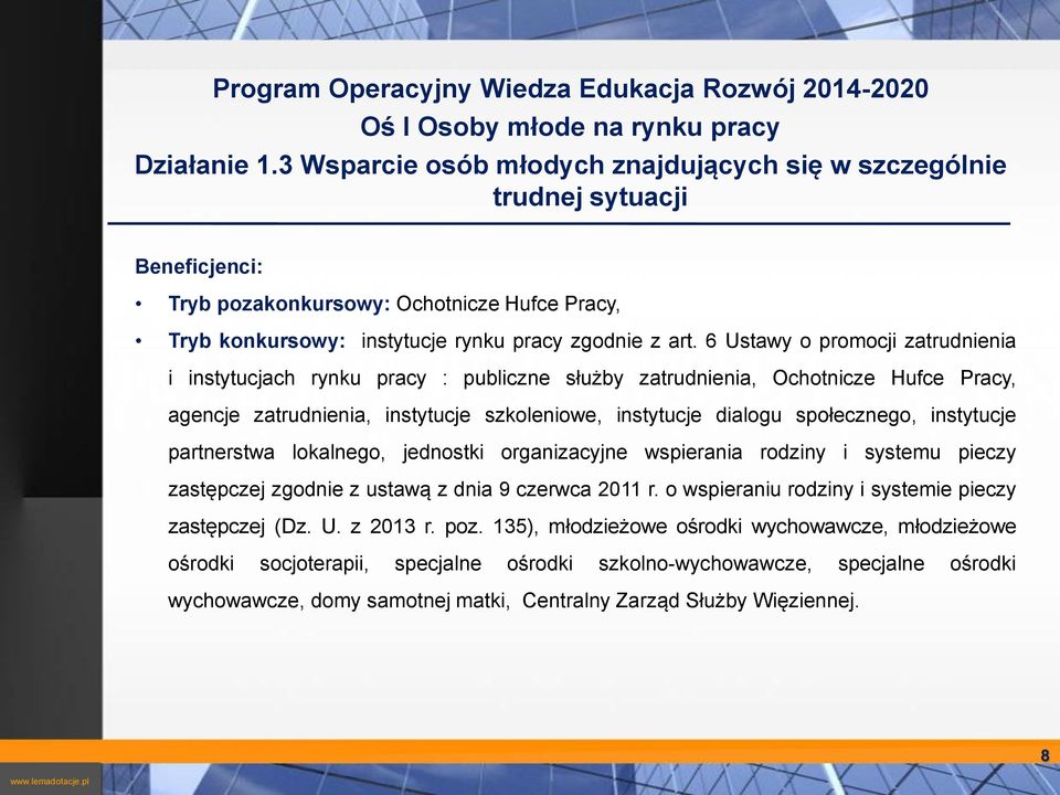 6 Ustawy o promocji zatrudnienia i instytucjach rynku pracy : publiczne służby zatrudnienia, Ochotnicze Hufce Pracy, agencje zatrudnienia, instytucje szkoleniowe, instytucje dialogu społecznego,