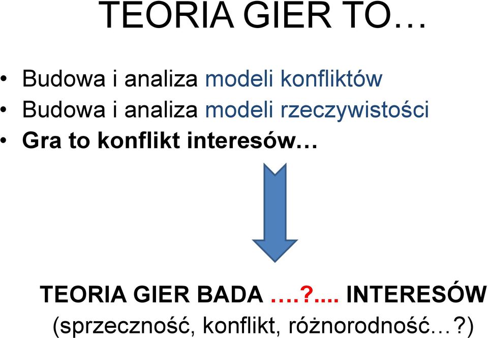rzeczywistości Gra to konflikt interesów