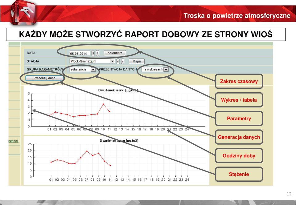 czasowy Wykres / tabela