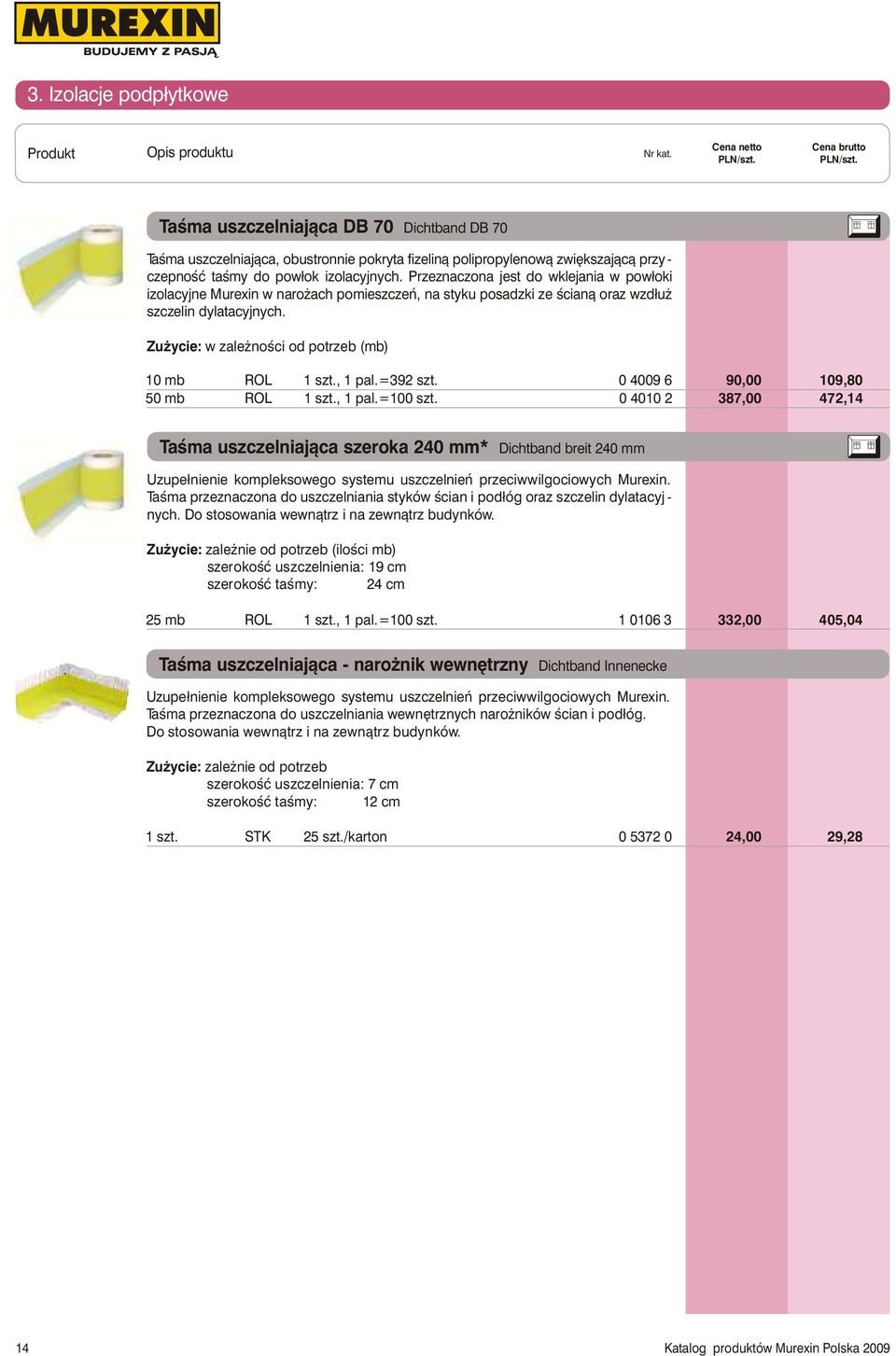 Zu ycie: w zale noœci od potrzeb (mb) 10 mb ROL 1 szt., 1 pal.=392 szt. 0 4009 6 90,00 109,80 50 mb ROL 1 szt., 1 pal.=100 szt.