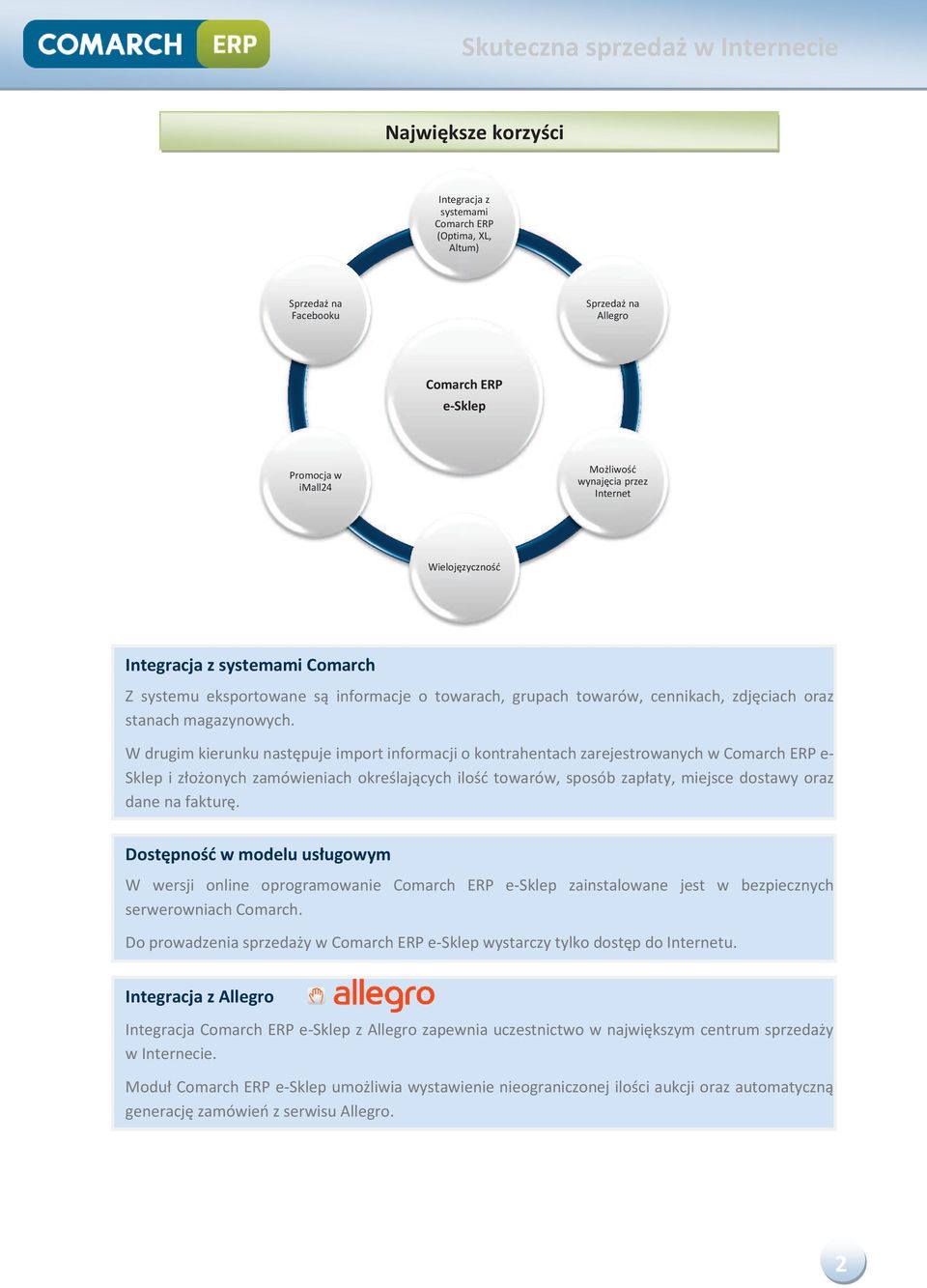 W drugim kierunku następuje import informacji o kontrahentach zarejestrowanych w Comarch ERP e- Sklep i złożonych zamówieniach określających ilość towarów, sposób zapłaty, miejsce dostawy oraz dane