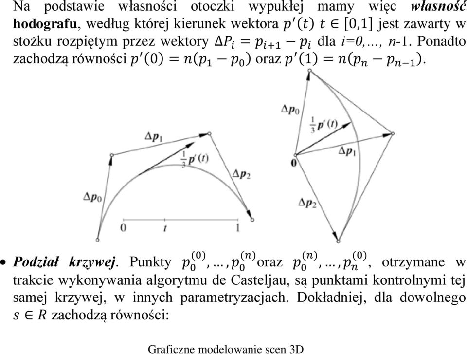 Ponadto zachodzą równości p (0) = n(p 1 p 0 ) oraz p (1) = n(p n p n 1 ). Podział krzywej.