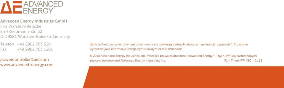 com Dane techniczne zawarte w tym dokumencie nie zawierają żadnych wiążących gwarancji i zapewnień.