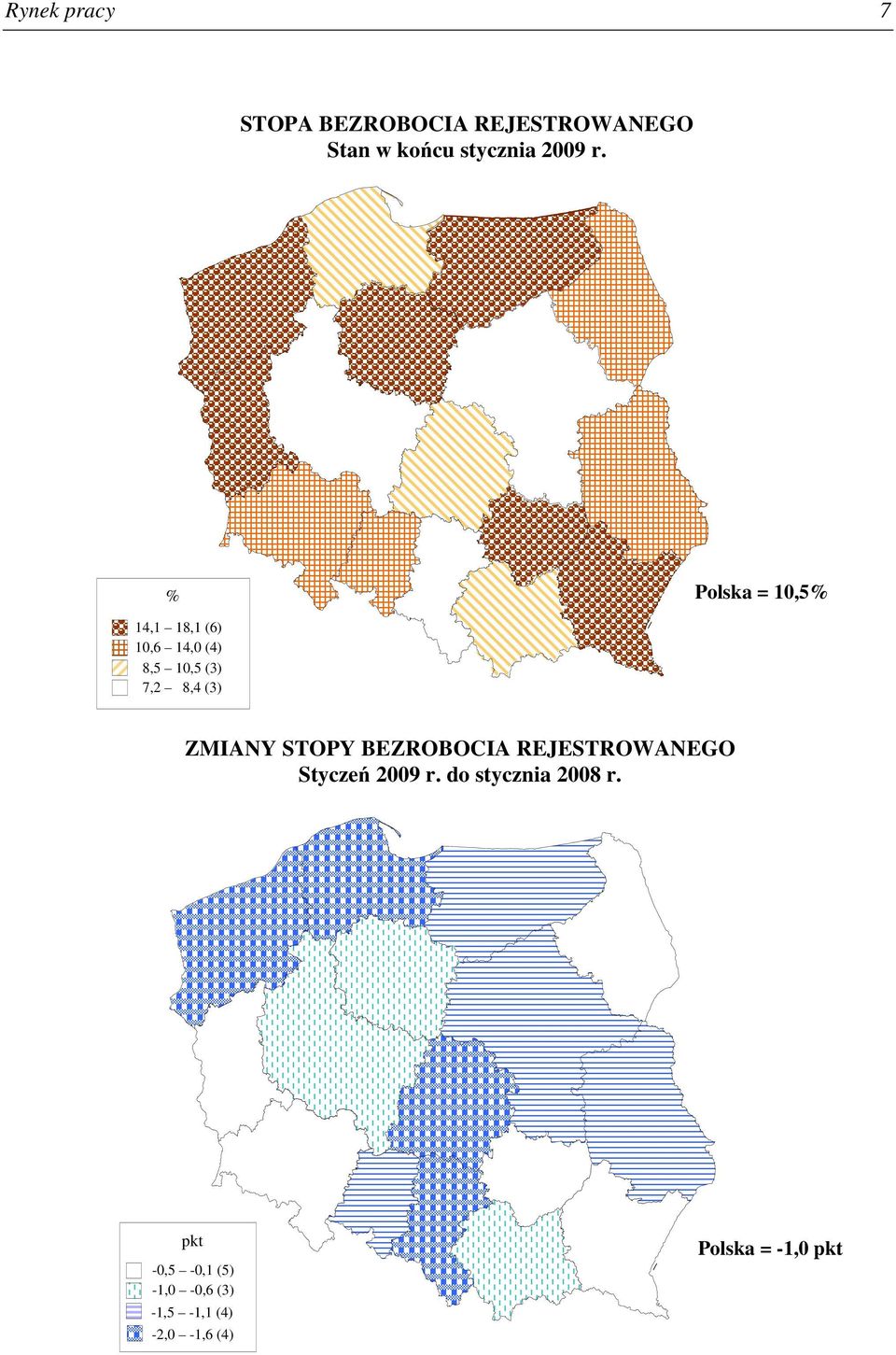 ZMIANY STOPY BEZROBOCIA REJESTROWANEGO Styczeń 2009 r. do stycznia 2008 r.