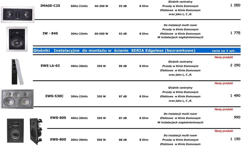 Głośnik centralny EWS LA-63 40Hz-20kHz 350 W 89 db Przody w Kinie Domowym 2 290 oraz jako L, C,R.