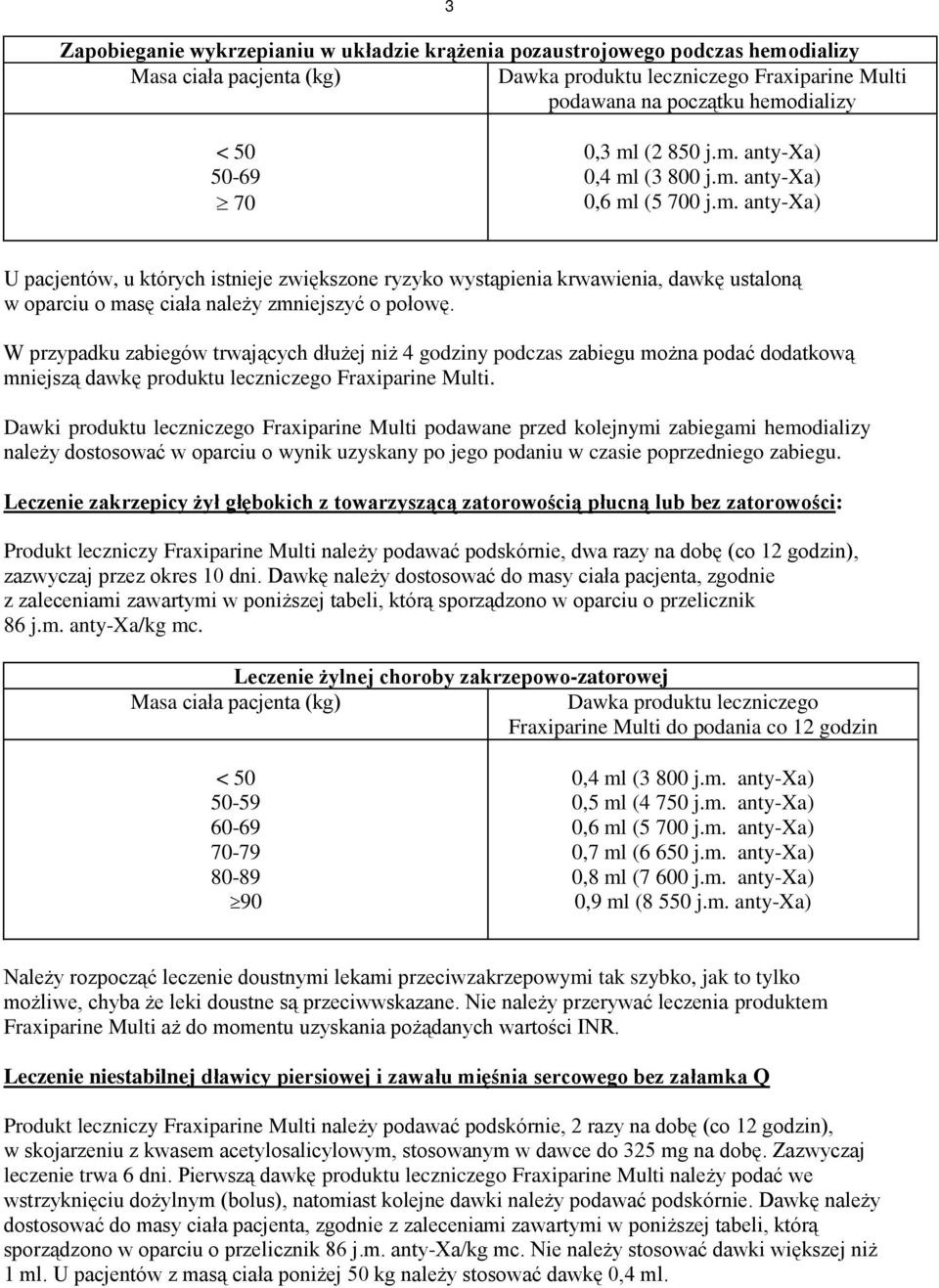 W przypadku zabiegów trwających dłużej niż 4 godziny podczas zabiegu można podać dodatkową mniejszą dawkę produktu leczniczego Fraxiparine Multi.