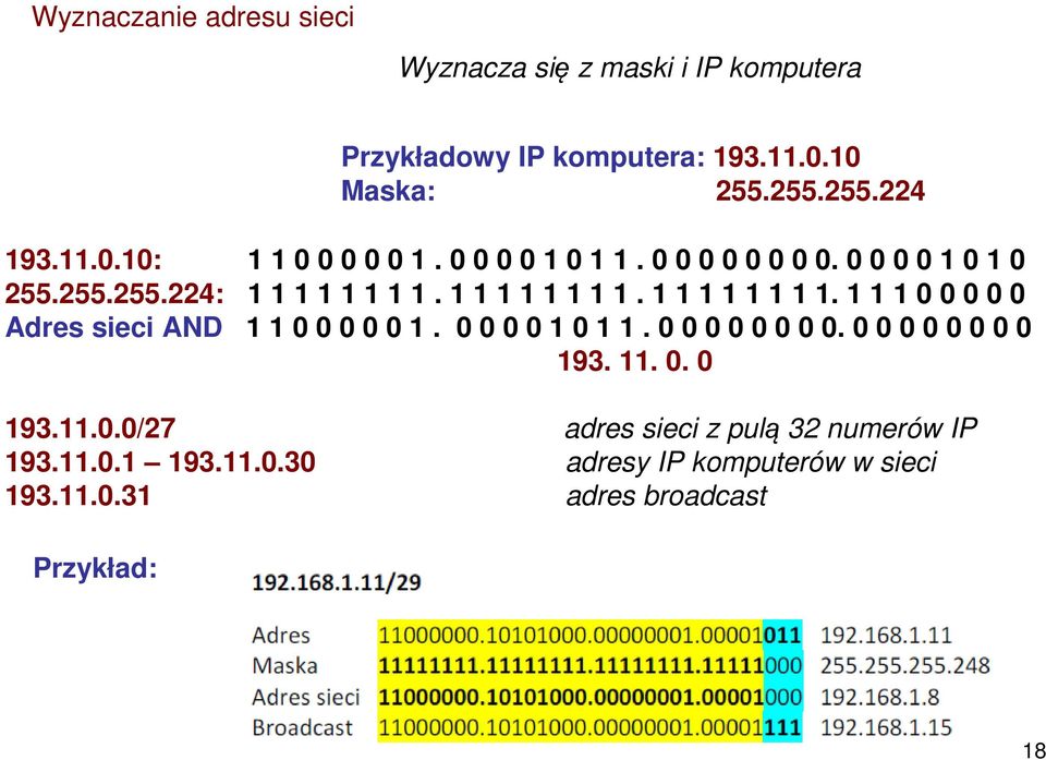 1 1 1 1 1 1 1 1. 1 1 1 1 1 1 1 1. 1 1 1 0 0 0 0 0 Adres sieci AND 1 1 0 0 0 0 0 1. 0 0 0 0 1 0 1 1. 0 0 0 0 0 0 0 0.