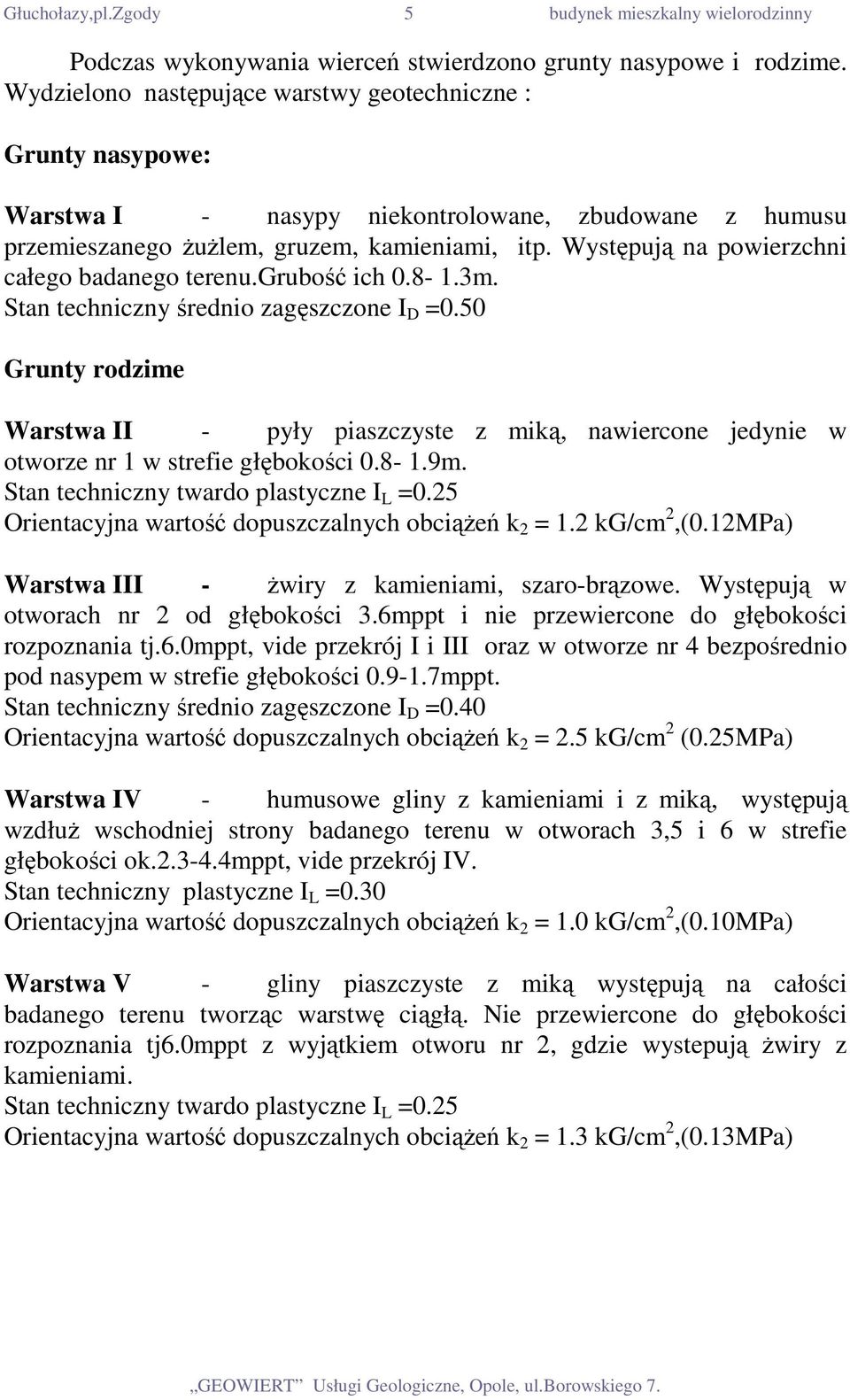 Występują na powierzchni całego badanego terenu.grubość ich 0.8-1.3m. Stan techniczny średnio zagęszczone I D =0.