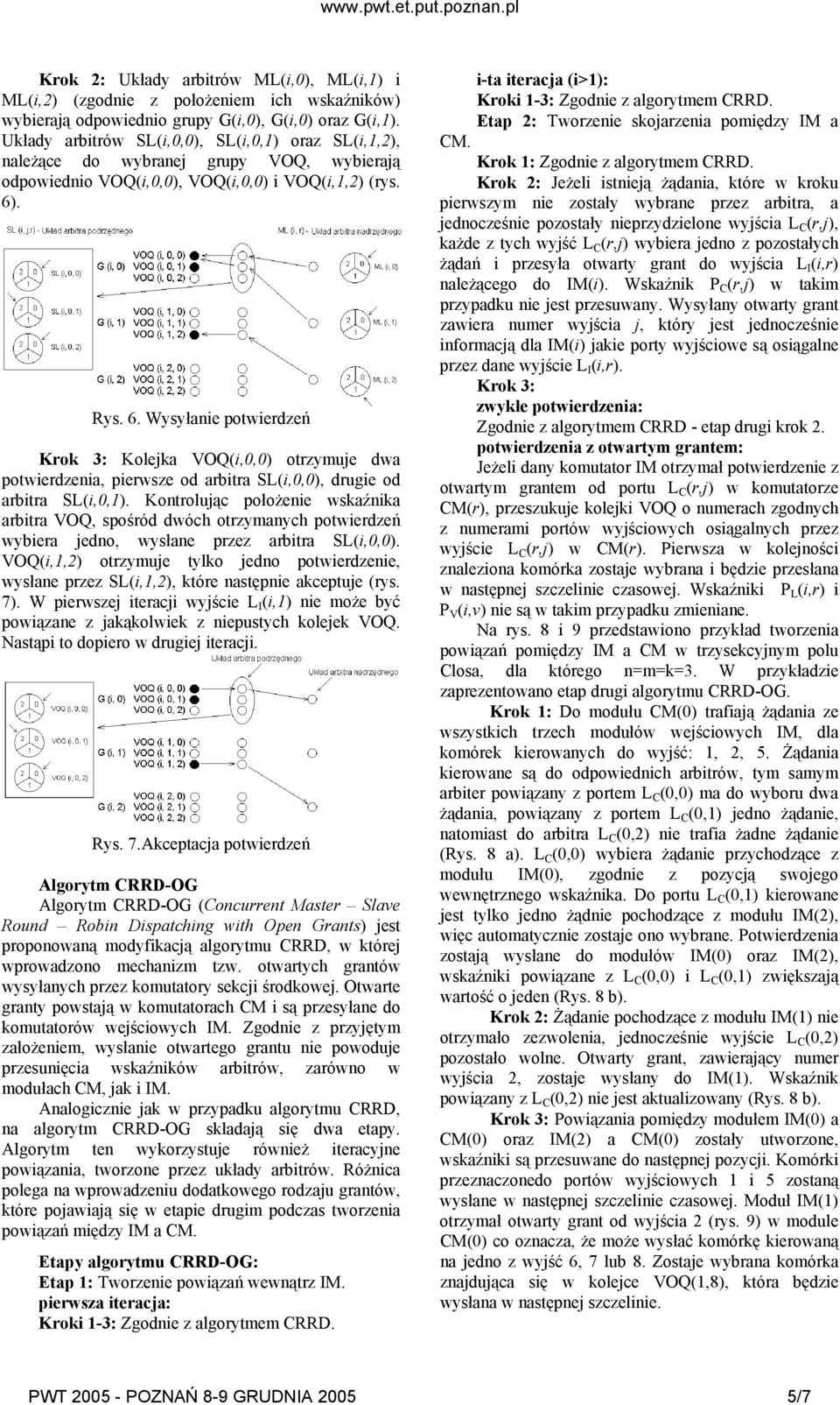 . Rys. 6. Wysyłanie potwierdzeń Krok 3: Kolejka VOQ(i,0,0) otrzymuje dwa potwierdzenia, pierwsze od arbitra SL(i,0,0), drugie od arbitra SL(i,0,1).