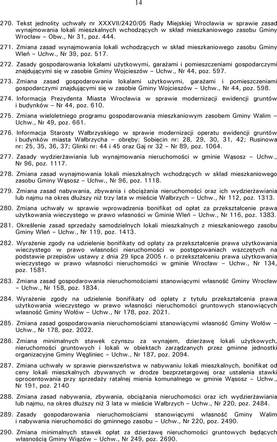 Zasady gospodarowania lokalami użytkowymi, garażami i pomieszczeniami gospodarczymi znajdującymi się w zasobie Gminy Wojcieszów Uchw., Nr 44, poz. 597. 273.