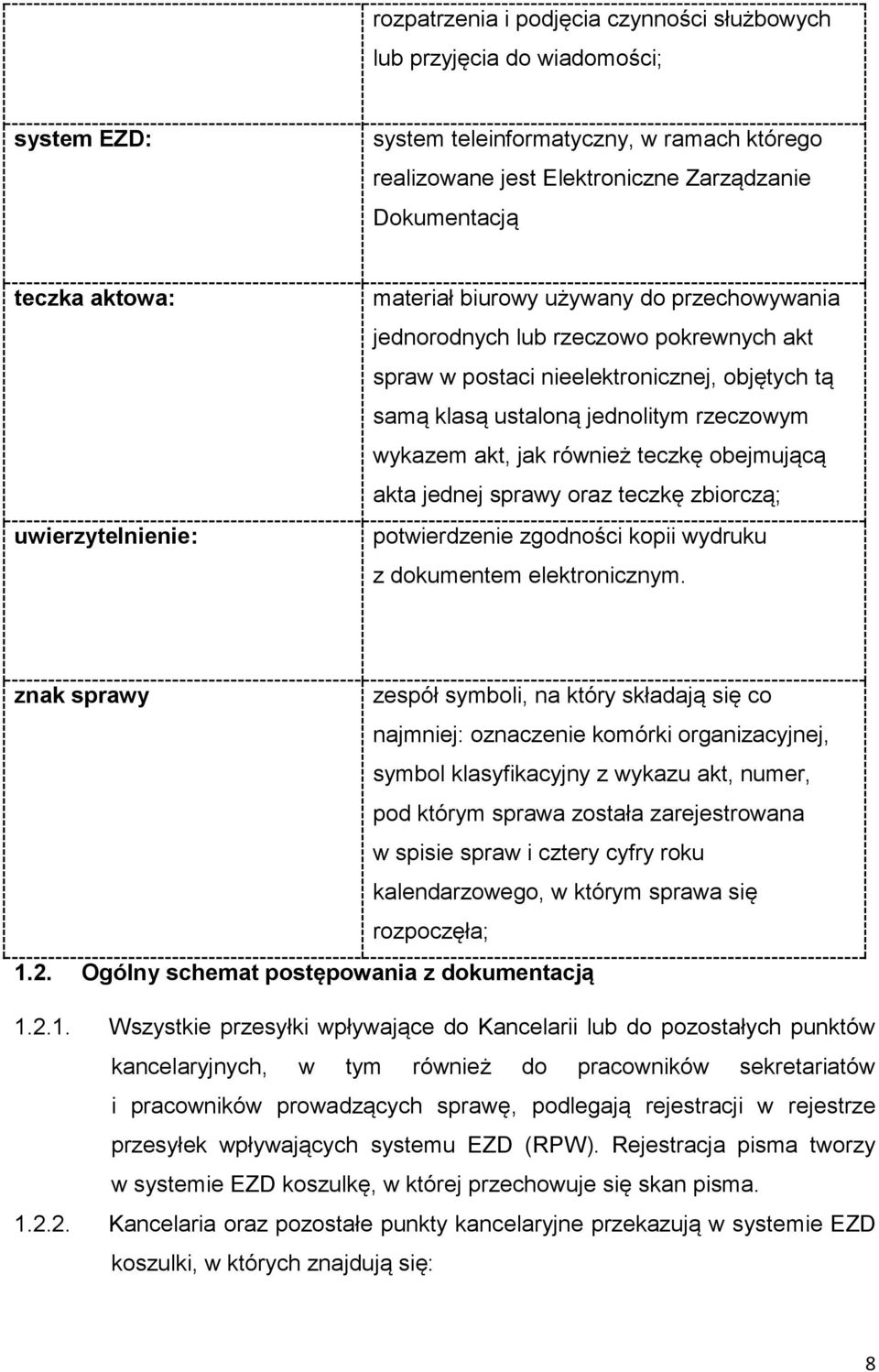 akt, jak również teczkę obejmującą akta jednej sprawy oraz teczkę zbiorczą; potwierdzenie zgodności kopii wydruku z dokumentem elektronicznym.