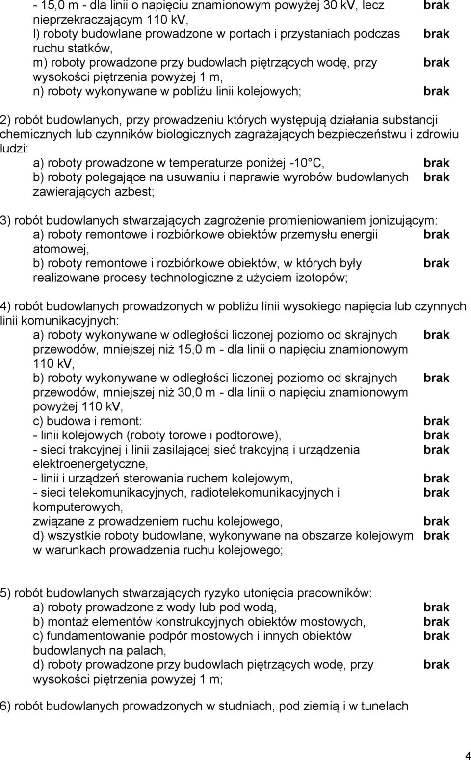 chemicznych lub czynników biologicznych zagrażających bezpieczeństwu i zdrowiu ludzi: a) roboty prowadzone w temperaturze poniżej -10 C, b) roboty polegające na usuwaniu i naprawie wyrobów