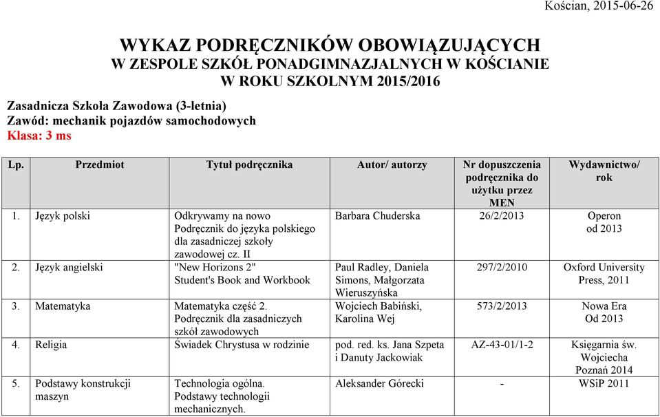 Język angielski "New Horizons 2" Student's Book and Workbook 3. Matematyka Matematyka część 2.