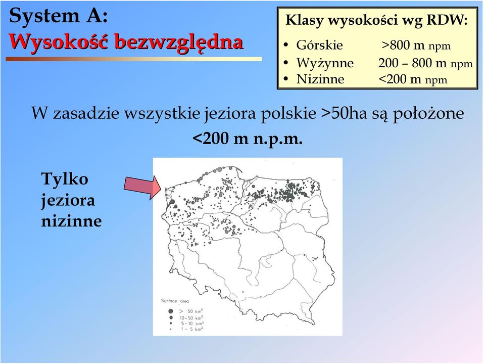 <200 m npm W zasadzie wszystkie jeziora polskie