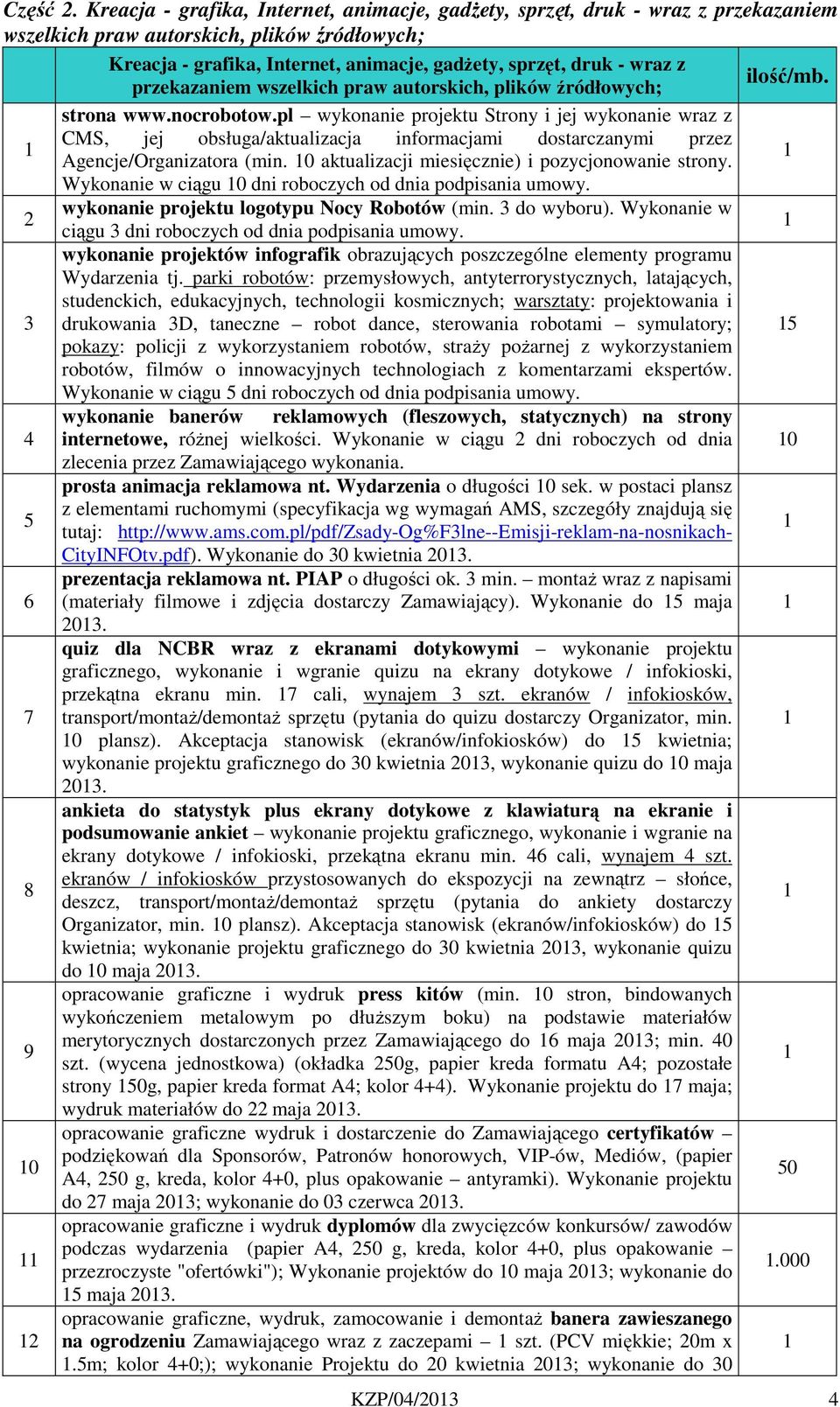 przekazaniem wszelkich praw autorskich, plików źródłowych; ilość/mb. strona www.nocrobotow.