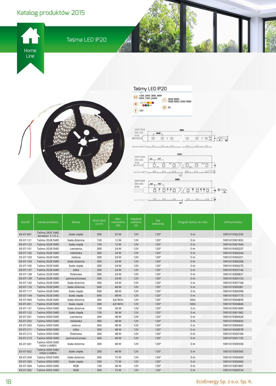 EE-07-101 Taśma 3528 SMD czerwona 300 24 W 12V 120 5 m 5901619300237 EE-07-102 Taśma 3528 SMD niebieska 300 24 W 12V 120 5 m 5901619300244 EE-07-103 Taśma 3528 SMD zielona 300 24 W 12V 120 5 m