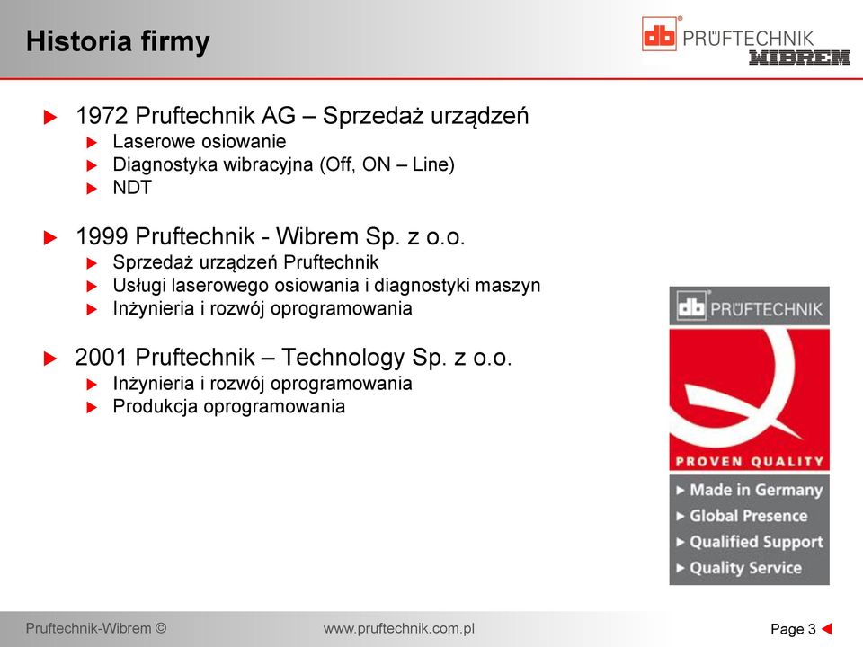 o. Sprzedaż urządzeń Pruftechnik Usługi laserowego osiowania i diagnostyki maszyn Inżynieria