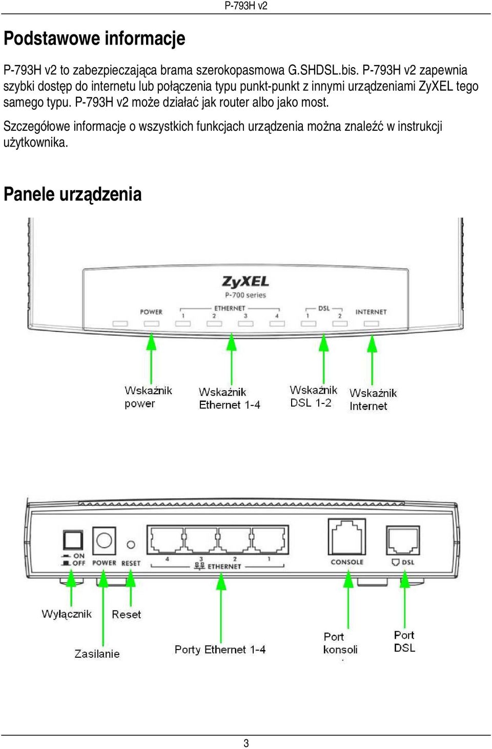 urządzeniami ZyXEL tego samego typu. P-793H v2 może działać jak router albo jako most.