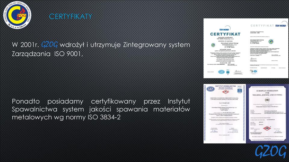 Zarządzania ISO 9001, Ponadto posiadamy certyfikowany