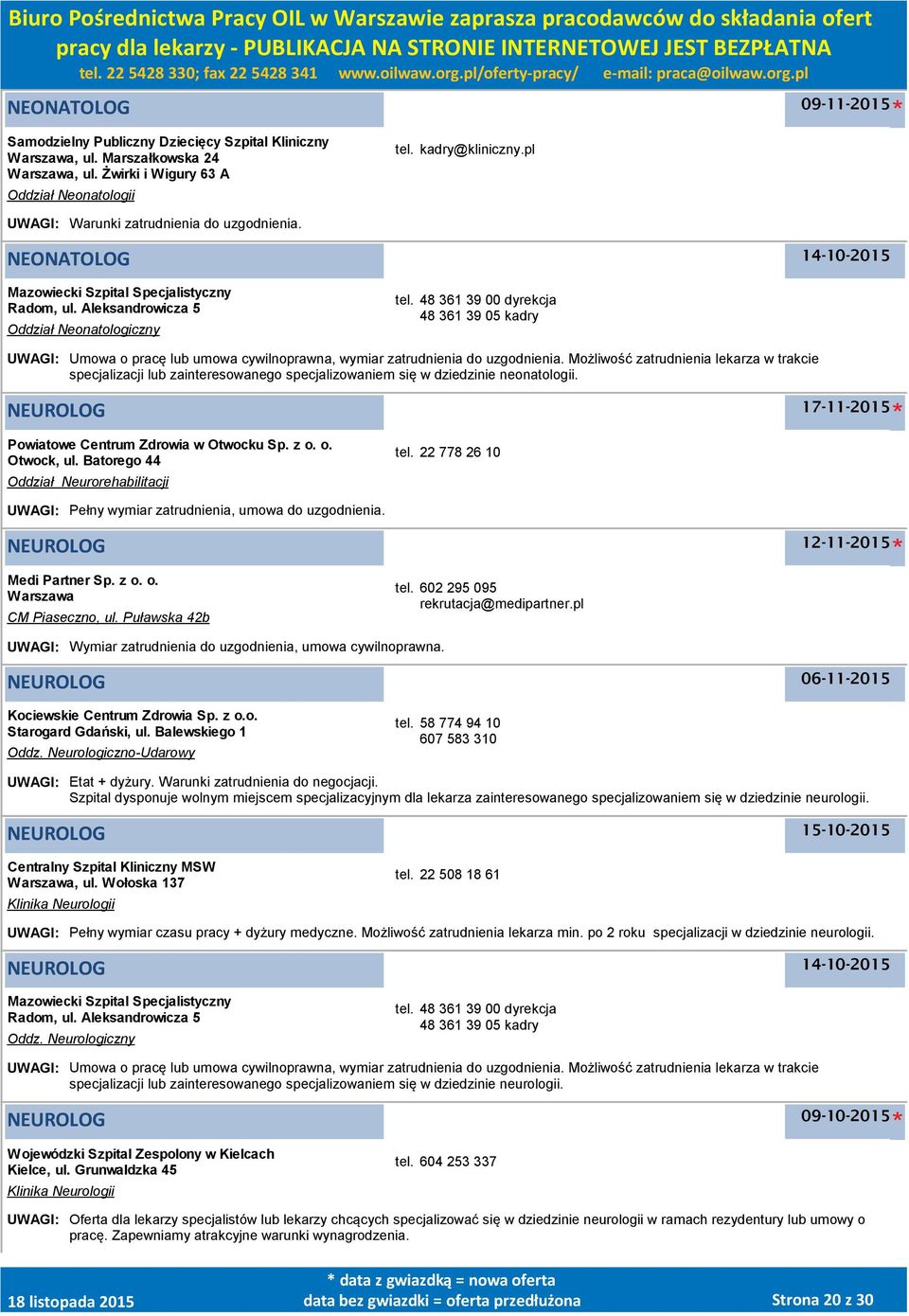 48 361 39 00 dyrekcja 48 361 39 05 kadry UWAGI: Umowa o pracę lub umowa cywilnoprawna, wymiar zatrudnienia do uzgodnienia.