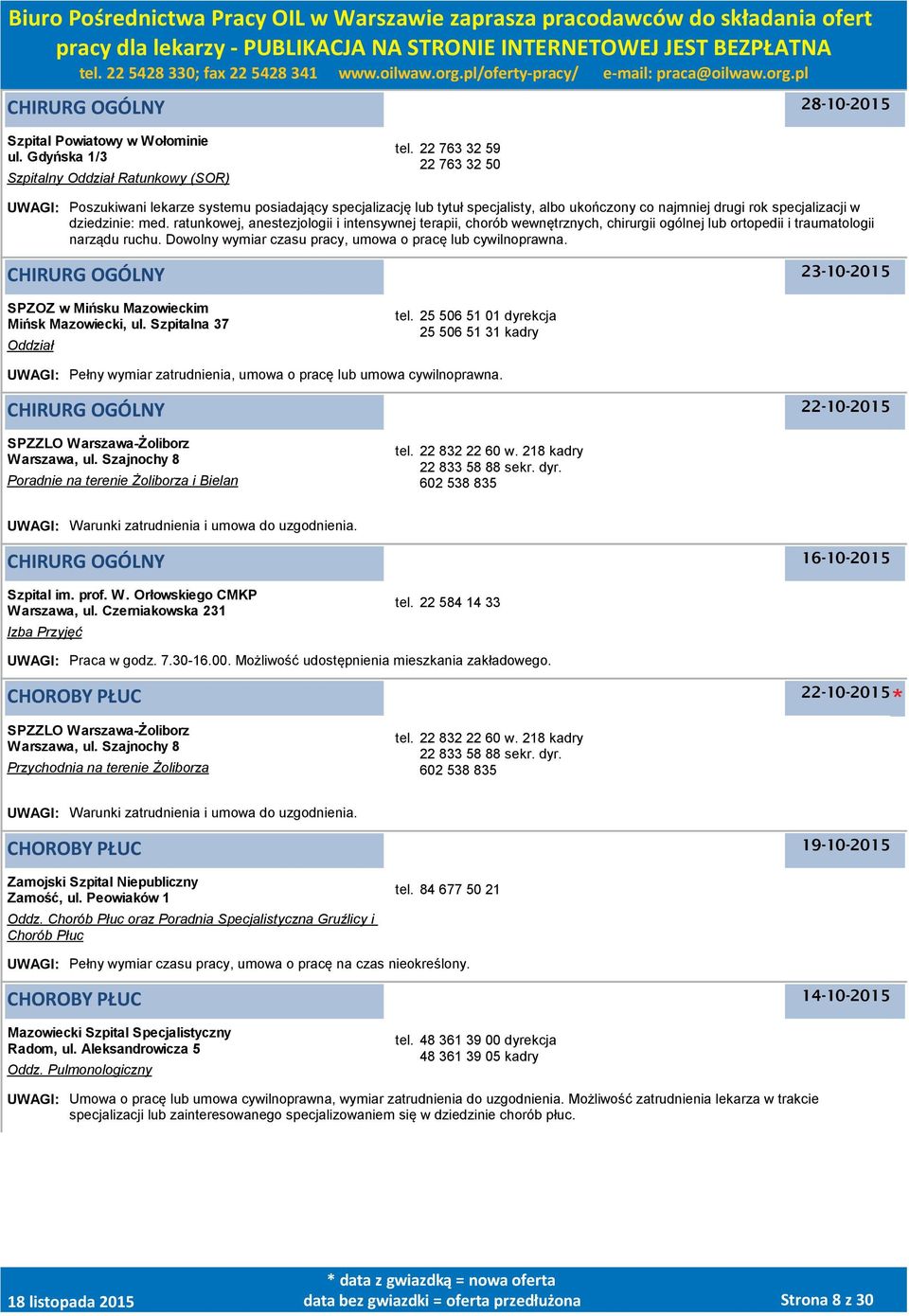 ratunkowej, anestezjologii i intensywnej terapii, chorób wewnętrznych, chirurgii ogólnej lub ortopedii i traumatologii narządu ruchu. Dowolny wymiar czasu pracy, umowa o pracę lub cywilnoprawna.
