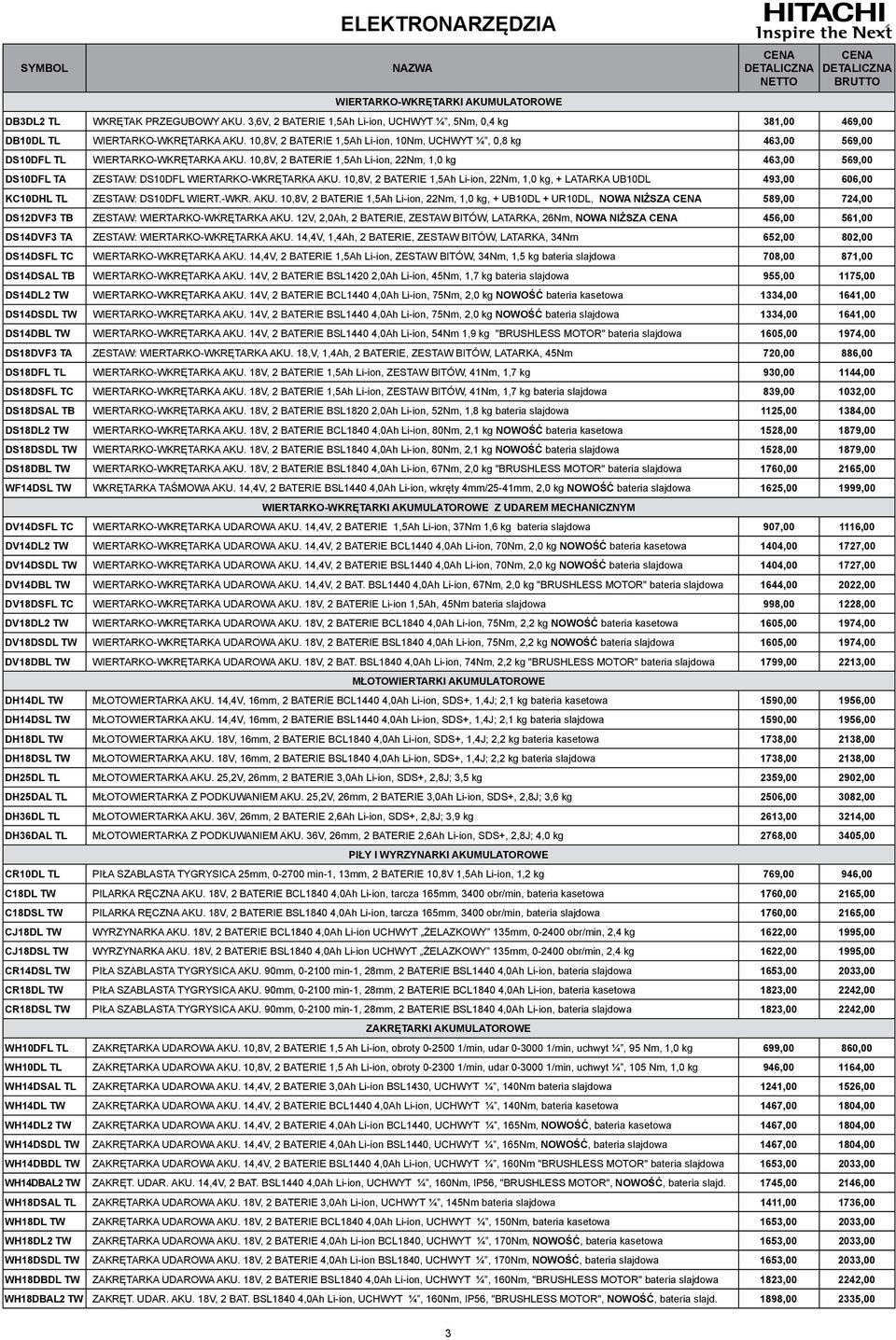 10,8V, 2 BATERIE 1,5Ah Li-ion, 22Nm, 1,0 kg 463,00 569,00 DS10DFL TA ZESTAW: DS10DFL WIERTARKO-WKRĘTARKA AKU.