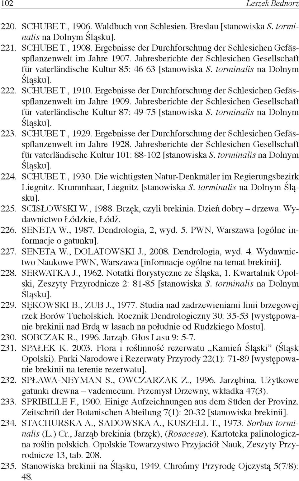 torminalis na Dolnym Śląsku]. 222. SCHUBE T., 1910. Ergebnisse der Durchforschung der Schlesichen Gefässpflanzenwelt im Jahre 1909.