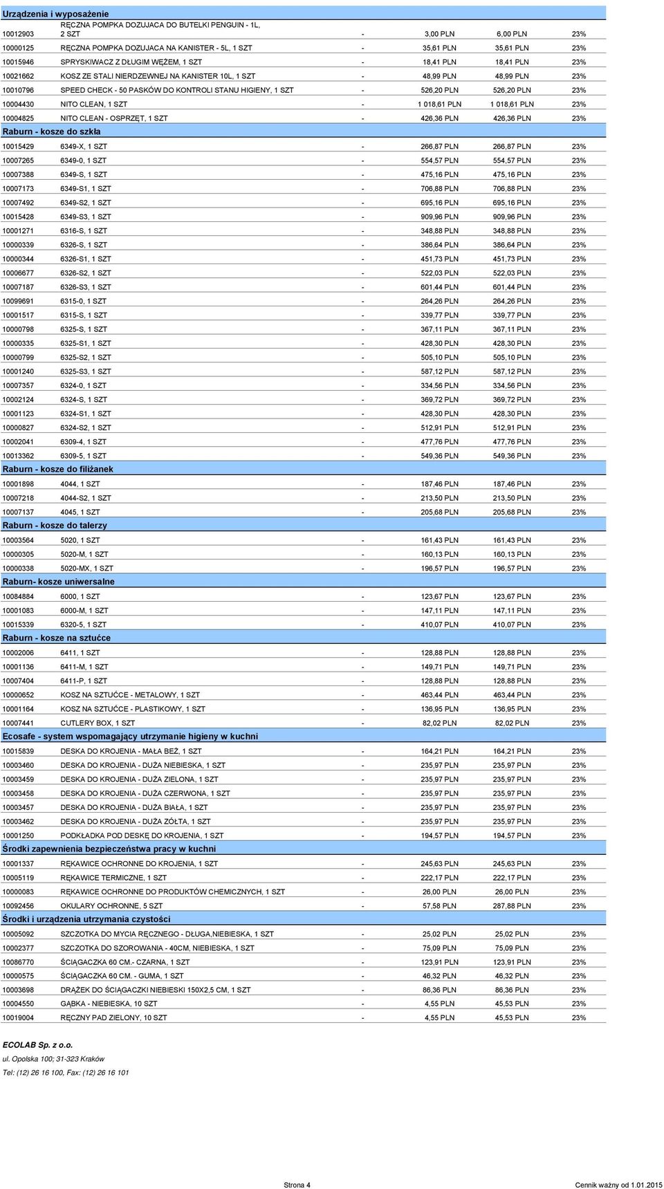 STANU HIGIENY, 1 SZT - 526,20 PLN 526,20 PLN 23% 10004430 NITO CLEAN, 1 SZT - 1 018,61 PLN 1 018,61 PLN 23% 10004825 NITO CLEAN - OSPRZĘT, 1 SZT - 426,36 PLN 426,36 PLN 23% Raburn - kosze do szkła