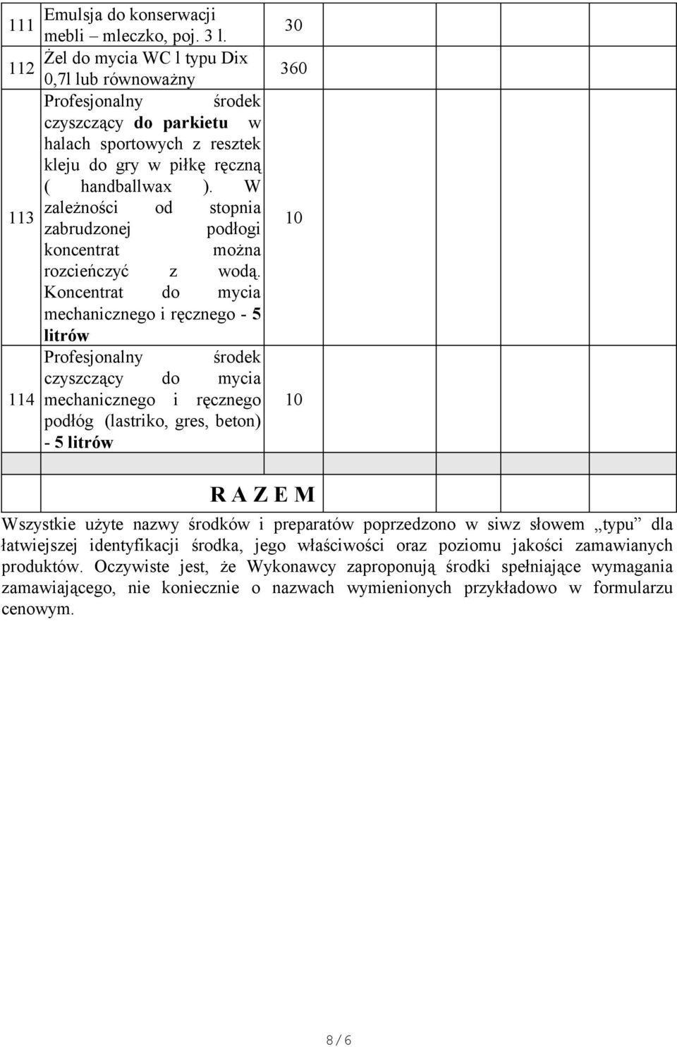 W zależności od stopnia 113 zabrudzonej podłogi koncentrat można rozcieńczyć z wodą.