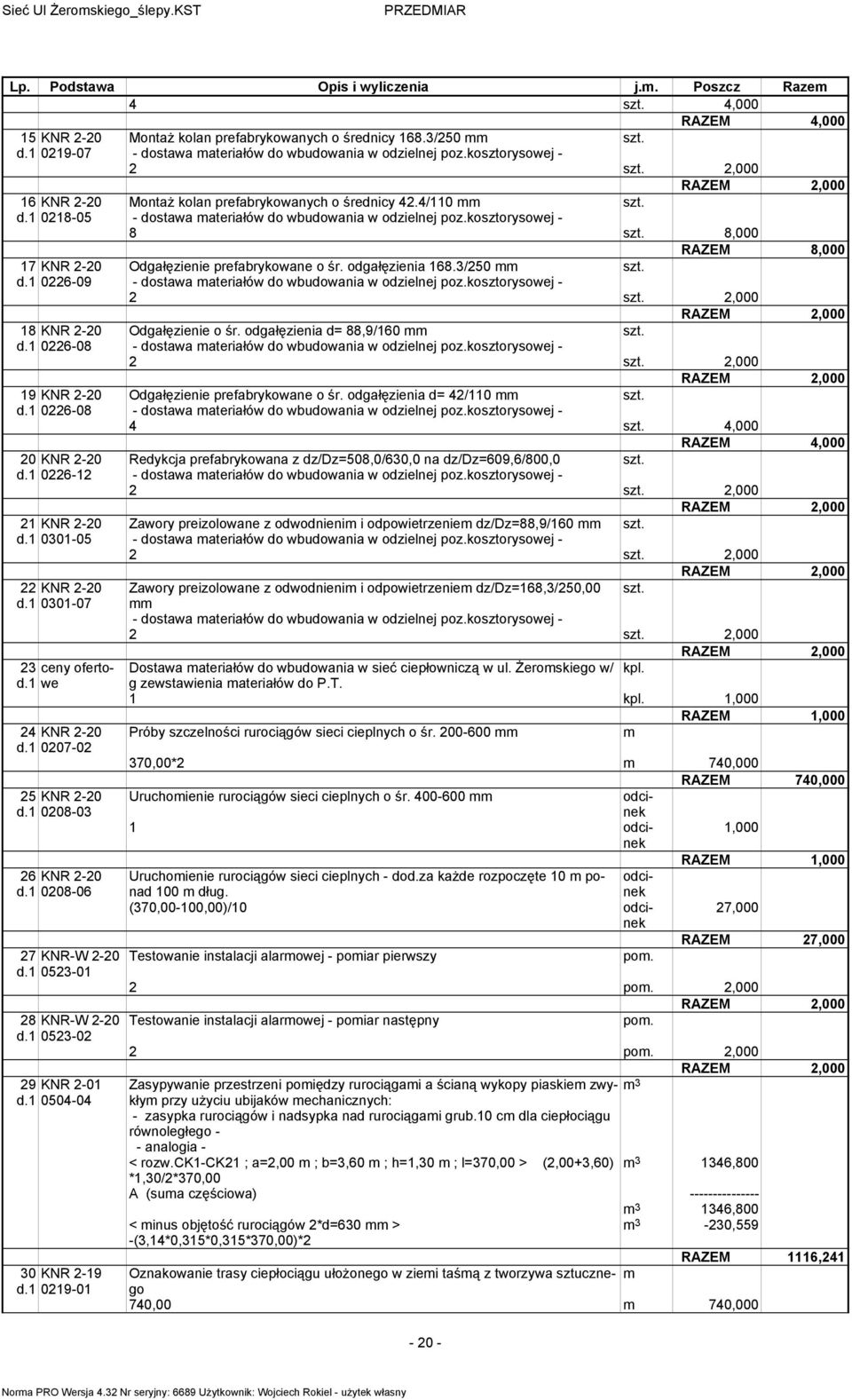 1 0208-06 27 KNR-W 2-20 d.1 0523-01 28 KNR-W 2-20 d.1 0523-02 29 KNR 2-01 d.1 0504-04 30 KNR 2-19 d.1 0219-01 RAZEM 2,000 Montaż kolan prefabrykowanych o średnicy 42.