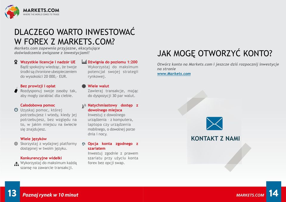 Dźwignia do poziomu 1:200 Wykorzystaj do maksimum potencjał swojej strategii rynkowej. JAK MOGĘ OTWORZYĆ KONTO? Otwórz konto na Markets.com i jeszcze dziś rozpocznij inwestycje na stronie www.markets.