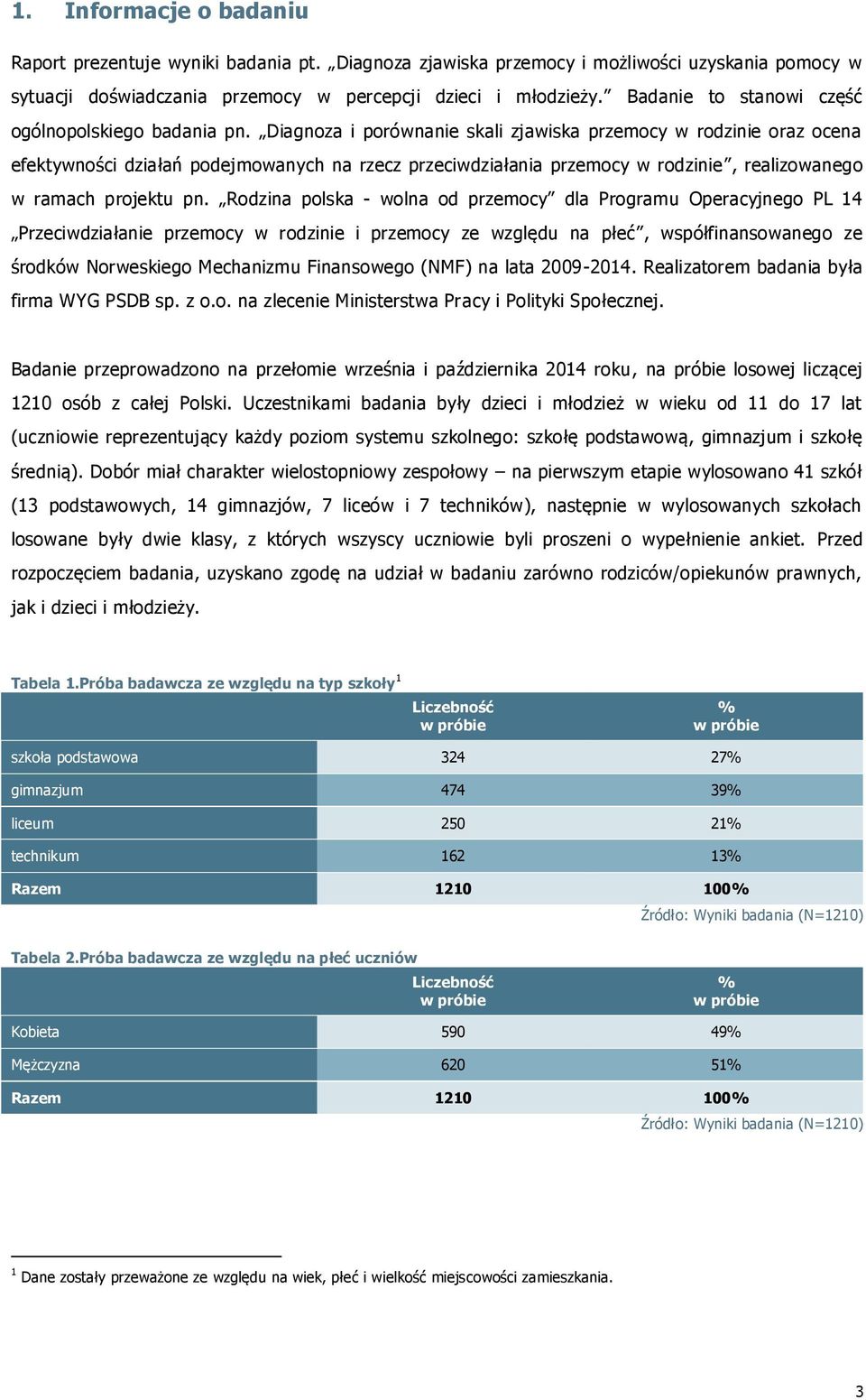 Diagnoza i porównanie skali zjawiska przemocy w rodzinie oraz ocena efektywności działań podejmowanych na rzecz przeciwdziałania przemocy w rodzinie, realizowanego w ramach projektu pn.