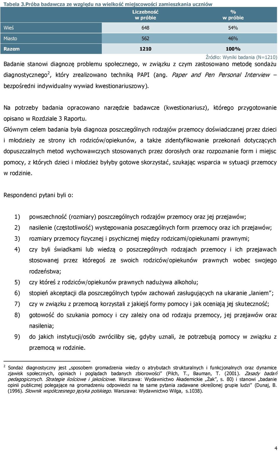 związku z czym zastosowano metodę sondażu diagnostycznego 2, który zrealizowano techniką PAPI (ang. Paper and Pen Personal Interview bezpośredni indywidualny wywiad kwestionariuszowy).