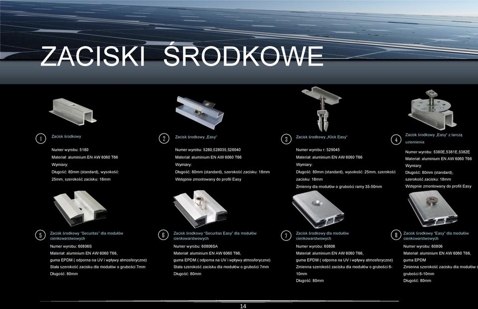 529045 Wymiary: Długość: 80mm (standard), wysokość: 25mm, szerokość zacisku: 18mm Zmienny dla modułów o grubości ramy 35-50mm Numer wyrobu: 5380E,5381E,5382E Wymiary: Długość: 80mm (standard),