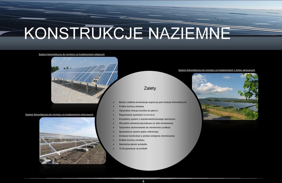 jakości Regulowana wysokość konstrukcji Kompletny system z wysokowartościowego aluminium Wszystkie elementy łącznikowe ze stali nierdzewnej Optymalne dostosowanie do