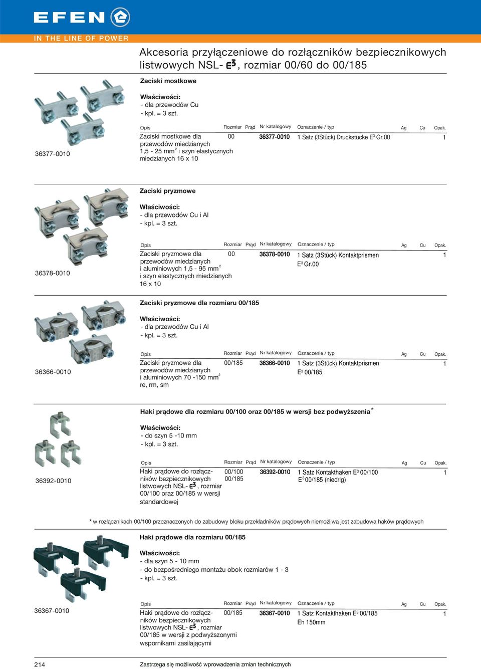 678-000 Zaciski pryzmowe dla przewodów miedzianych i aluminiowych,5-95 mm 00 678-000 Satz (Stück) Kontaktprismen E Gr.