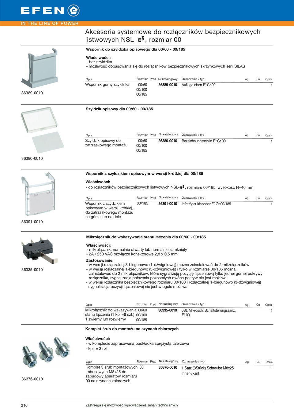 00 Szyldzik opisowy dla 00/60-00/85 Szyldzik opisowy do 00/60 680-000 Bezeichnungsschild E Gr.